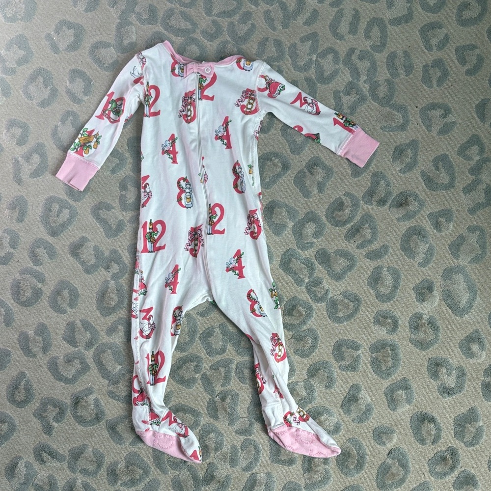 The Beaufort Bonnet Company Pink and White Footie Christmas pjs 12-18m